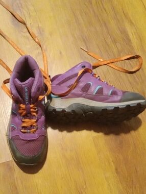Kids Purple Outdoor Merrell Hiking Boots with Orange Laces